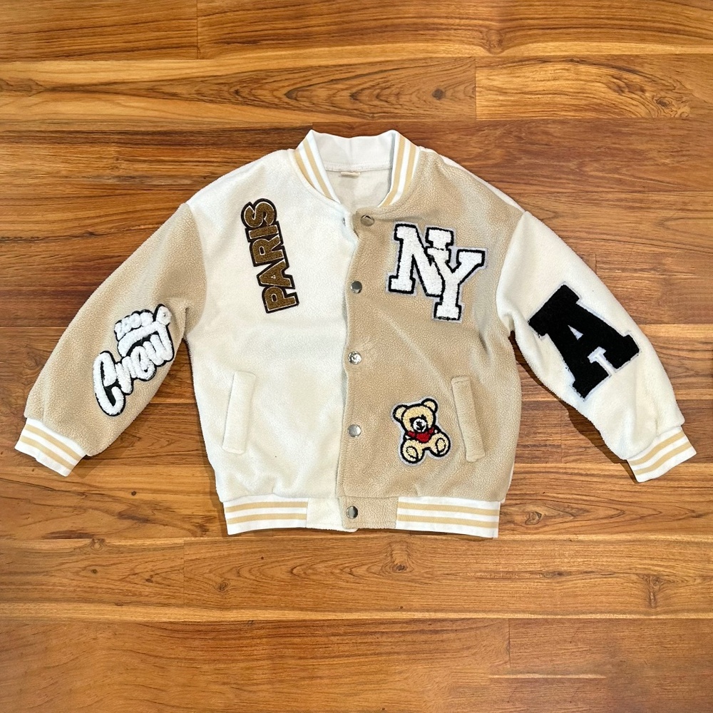 Kids Patch Fleece Bomber Jacket Size 120 (6/7)